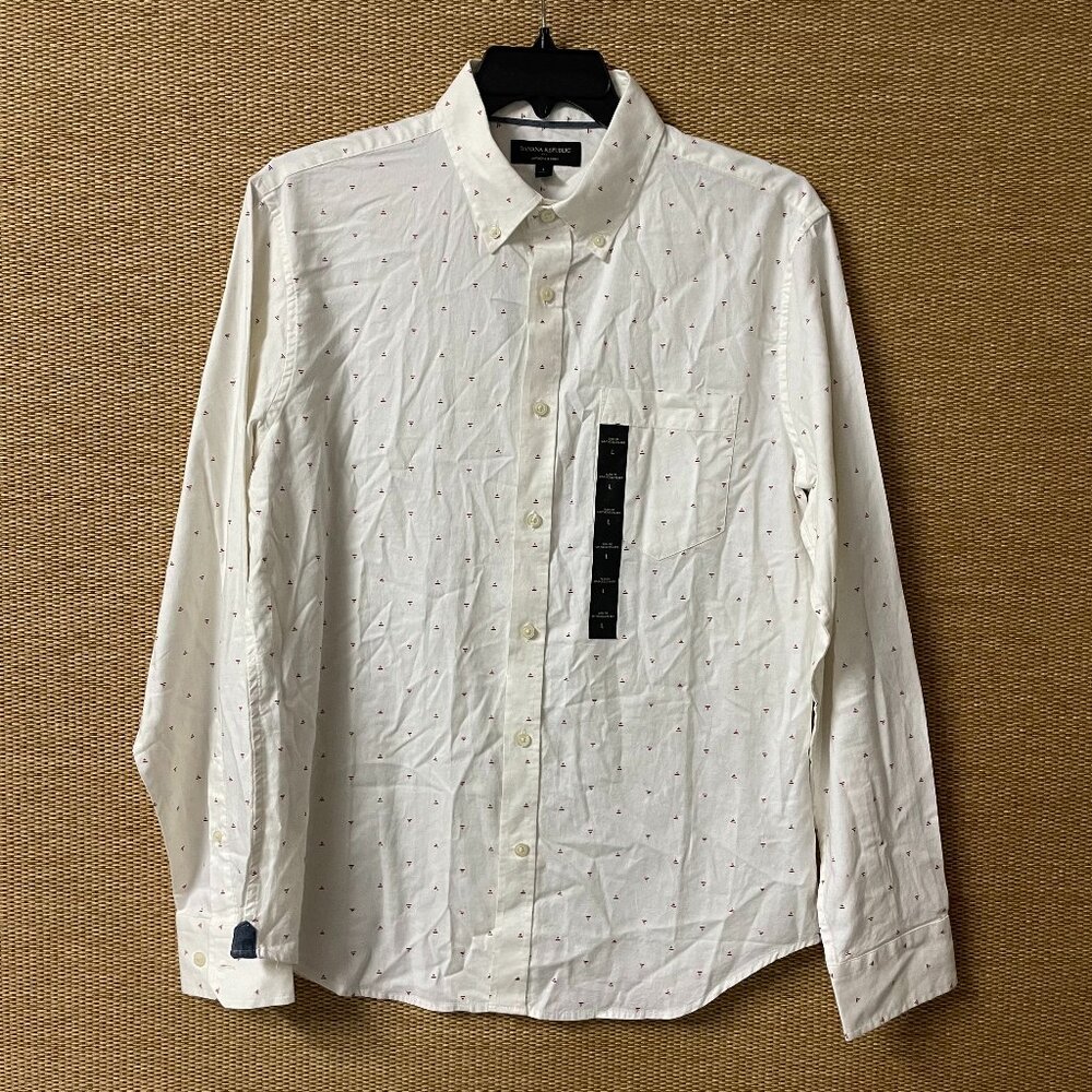 Banana Republic Untucked Shirt Men’s Large Slim Fit Cream Red